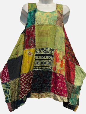 Nwt FUNKY STUFF hippy gypsy patch rayon hanky tank zig-zag TOP TUNIC M